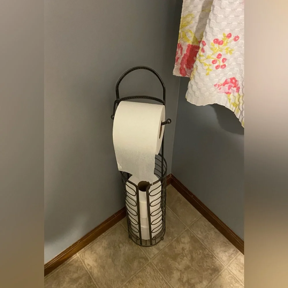 Black Metal Toilet Paper Tower- 28” Tall, Holds 4 Full TP Rolls, +One Hanging-up